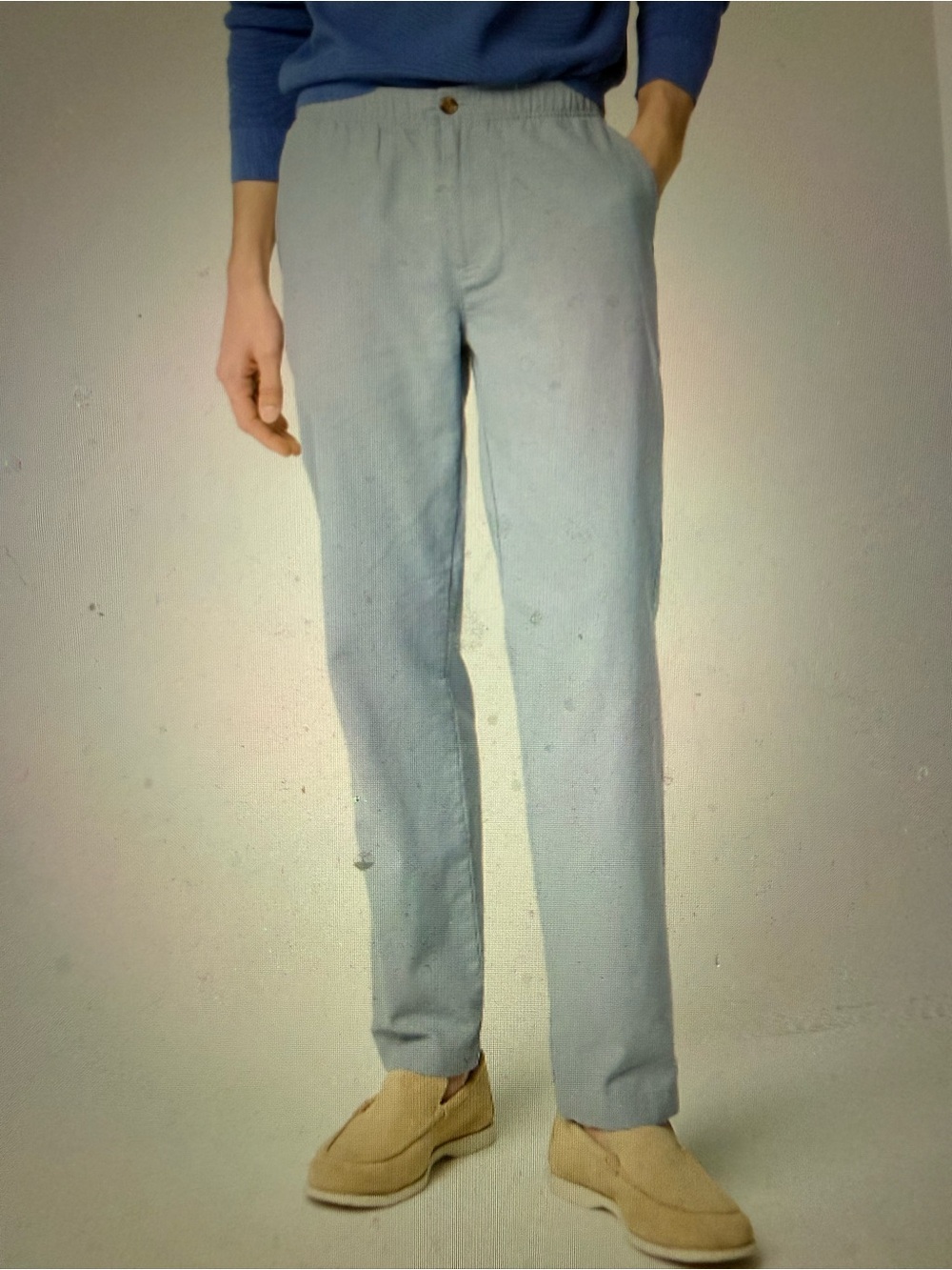 J.Crew Men's Linen Cotton Canvas Drawstring Straight Leg Pocket Pants Blue XL